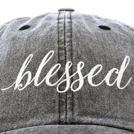 DALIX Blessed Women's Baseball Cap Soft Cotton Dad Hat in Washed Denim Black