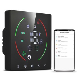 Arpokcoe Thermostat Fussbodenheizung Für Wasser,WiFi Raumthermostat Fußbodenheizung,Thermostat Digital mit Alexa, Google Home,Programmierbar,schwarz