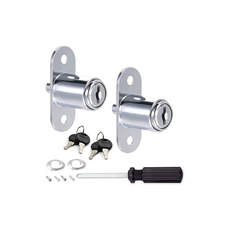 TIHOOD 2PCS Push Plunger Lock with 1pc Slotted Screwdriver, 3/4-inch(19mm)