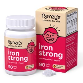 Renzo's Iron Supplements for Kids, Dissolvable Vegan Iron Supplement with Vitamin C, Sugar Free, Oh-Oh-Oh Orange Flavor, 90 Melty Tabs