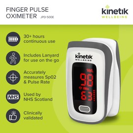 Kinetik Wellbeing Finger Pulse Oximeter - Blood Oxygen Monitor Used by the NHS, Heart Rate Meter for Adults & Kids, Accurate Pulse Rate & O2 Saturation Monitor - In Association with St John Ambulance