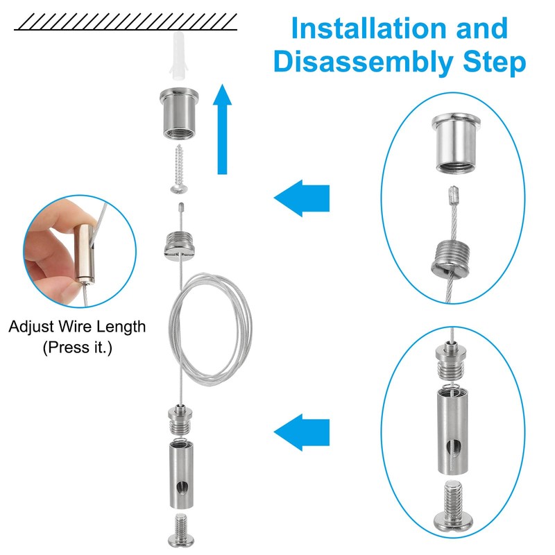PATIKIL Ceiling Hanging Wire Cable Kit, 2m/6.6ft 4 Set Adjustable