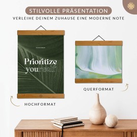 LEBENSKOMPASS® Magnetic Poster Rail, A3, Poster Strip, Picture Frame, Made of Bamboo, 30 cm, for Wall Pictures, Photos, Wooden Frame, Picture Strip, Clamp Strip