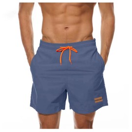 Ougelebo Men's Swimming Trunks with Zip Pocket, Quick-Drying, Denim Blue, xl