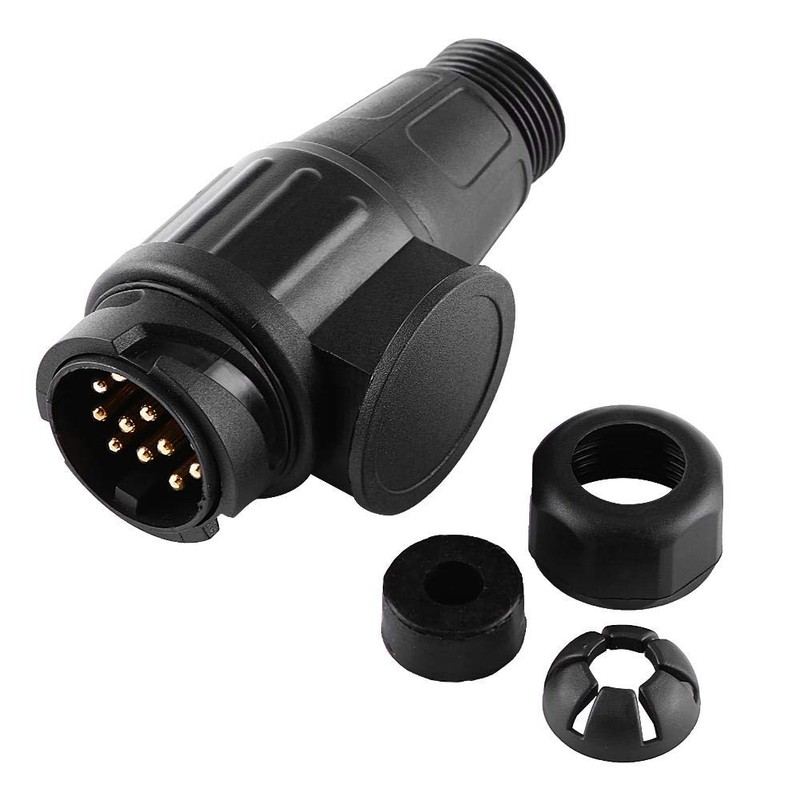 Qiilu 12V 13-Pin Electric Trailer Plug Plastic Trailer Adapter Round