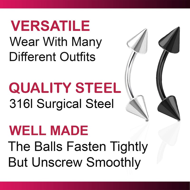 bodyjewellery 4pcs 16g Curved Barbell Cartilage Lip Tragus Eyebrow Forward