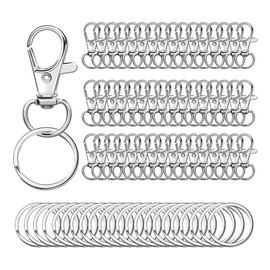 XPEX Pack of 100 Gold Key Ring, Rotating Lobster Clasps, Key Ring Clip Hooks, Twist Clasps, 50 Pieces Golden Rotating Carabiner Hooks and 50 Pieces Golden Key Rings (A) (Silver)
