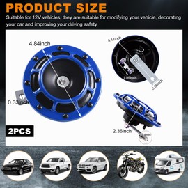 Gasedin 2 PCS Super Tone Car Horn Kit, 12V High Tone Low Tone Twin Horns, Loud Horns with Protective Grill Compatible with Cars, Trucks, Motorcycles, Boats, Car Accessories (Blue)