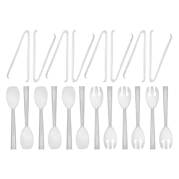 Party Essentials Plastic Party Buffet Serving Utensils Kit, Spoons/Forks/Tong, 20-Piece,