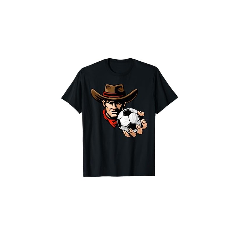Cowboy Soccer Football Ball Cartoon Character T-Shirt