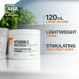 All Natural Advice Hidratante de vitamina C para cara y cuello, hidratante e iluminador facial con vitamina E, manteca de karité, aceite de jojoba, ácidos multifruta y botánicos orgánicos, (4 onzas líquidas)