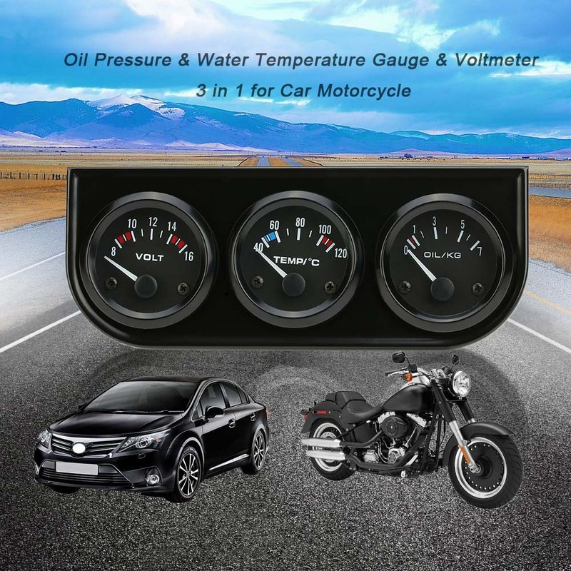 Shkalacar 52 mm Electronic Triple Gauge Kit, Oil Pressure Water