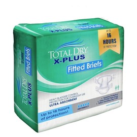 TotalDry Ultimate X-Plus - Fitted Incontinence Briefs Adult Diapers – Plastic Backed Ultra Absorbent Overnight Bladder Control for Women & Men - FSA HSA Approved - XLarge