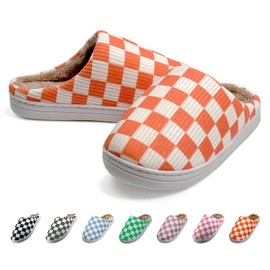 BUNYISCN Checkered Slippers for Women Men Memory Foam for Womens Checkered Slippers Soft Warm Bedroom Indoor Outdoor Pink Fuzzy White Black House for Woman Size 8 9