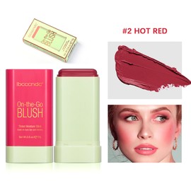 VIDIND Cream Stick Blush, 3-in-1 Multi-Purpose Blush for Cheeks, Eyes and Lips, Long-Lasting, Creamy Stick Blush, Lightweight and Breathable, Multi-Purpose Blush for All Skin Tones (2#Hot Red)