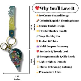 Ice Cream Bubble Liquid Keychain Wristlet - Key Holder Cute Accessories for Women - Cool Bag Chain Charms for Kids - Funny Keychains For Backpacks - Kawaii Car Key Chain Ring Holder (Pink Ice Cream)