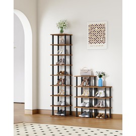 CHOEZON 9-Tier Vertical Shoe Rack, Narrow Shoe Rack for Entryway, DIY Corner Shoe Shelf, Tall Storage Organizer, Saving Space, for Small Spaces, Entryway, Hallway, Rustic Brown and Black MXJ01BF