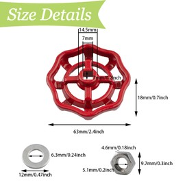 UFURMATE Faucet Handle Valve, 2 Pack Metal Outer Tap Round Wheel Handles Cast Iron Gate Valve Handwheel Replacement Square Brooch 7x7mm Wheel Outer Diameter 63mm