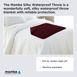 Mambe Silky Waterproof Throw for Protecting Furniture Bed Couch from Stains Caused by Dogs, Cats, Incontinence. Soft, Washable, Reversible. (Size Large 70x90 inches, Color Merlot)