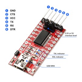 APKLVSR FTDI Serial Adapter FT232RL USB to TTL Adapter, 3.3V / 5V FT232RL FTDI Mini USB to TTL Serial Converter Adapter Module for Ard-uino