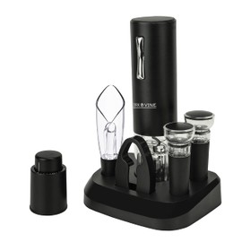 Cork & Vine Rechargeable 7-Piece Wine Set | Electric Wine Opener, Charging Base | Smart Wine Stopper, Wine Aerator, Wine Foil Cutter, Rechargeable Corkscrew, 2 Wine Stoppers Vacuum | Kitchen Gadgets