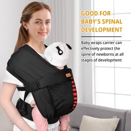 CUBY Mesh Newborn Baby Wraps Carrier, Lightweight Breathable Front Baby Carriers Wrap, Easy Adjust Quick-Drying Newborn Wrap Carrier Sling for Newborn Toddler Gift Summer Outdoor Walking(Black, Mesh)