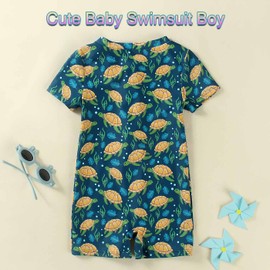 Infant Boys Turtle One Piece Swimsuit Zipper Rashguard Swimsuits Toddler Sun Protection Bathing Suit Swimwear HLWG 3-6M
