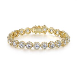 Gemsme Tennis Bracelet for Women 1 Row 18K Yellow Gold Plated 5mm Round Cubic Zirconia Bracelets