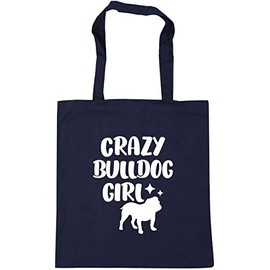 Hippowarehouse Crazy bulldog girl - dog Tote Shopping Gym Beach Bag 42cm x38cm, 10 litres