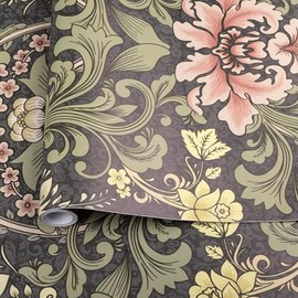 Abyssaly Vintage Floral Peel and Stick Wallpaper, William Morris Wallpaper for Wall Murals and Cabinets 17.7 in X 394 in