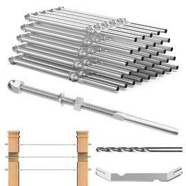 TooTaci 60 Pack 6“ Long T316 Stainless Steel Cable Railing Hardware for 4"x4" Metal/Wood Posts of 1/8 Cable Railing Kit,1/8" Marine Grade Handed Swage Threaded Stud Tensioner for Deck, Balconies Decor