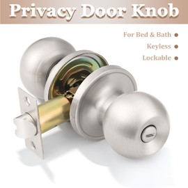 Probrico 10 Pack Bed/Bath Room Round Door Knob,Privacy Function for Bathroom/Bedroom,Interior Door Knobs with Lock Satin Nickel Finish, Keyless(Thumb Turn Lock on The Inside) Door Handles Locks