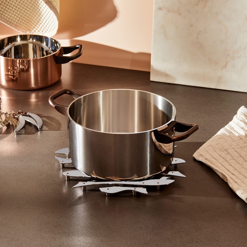 Alessi Pescher DUL03 Ausziehbarer Topfuntersatz, Edelstahl, silber, 2 x 30