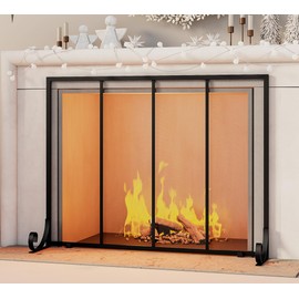 Fire Beauty Flat Panel Fireplace Screen Spark Guard Wrought Metal Gate Cover for Home, Decorative Mesh Fire Place Safety Fence,Baby Safe Spark Guard Protector