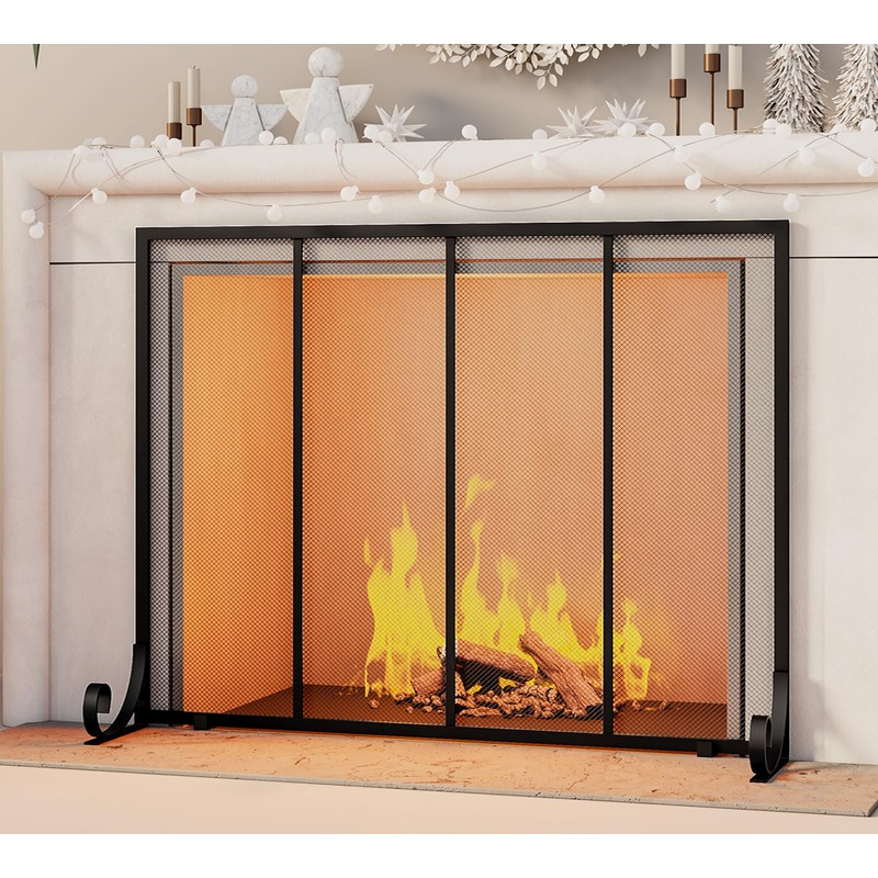 Fire Beauty Flat Panel Fireplace Screen Spark Guard Wrought Metal