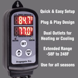 15 Amp Plug in Digital Temperature Controller Outlet by Propagate Pro | Heating/Cooling Thermostat 110V 15A 1500W Programmable Temp Controlled Heater Cooler Reptile Box Fan 120V (PPTC1)