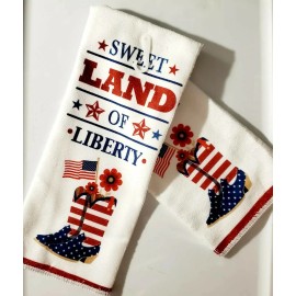 HOME COLLECTION "SWEET LAND OF LIBERTY" USA PATRIOTIC DECORATIVE KITCHEN TOWEL.