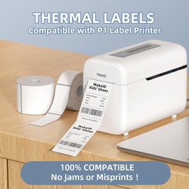MakeID Labels for P1 Label Printer, 0.98" x 2.13"(25x54mm) Thermal Sticker Label Tape Refill, Tear-Proof and Waterproof, 1 Roll of 500 Labels-White