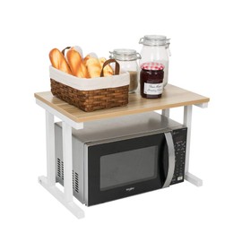 Farios Wooden Microwave Oven Rack, 2-Tier Kitchen Counter Shelf, Kitchen Space Saving Organizer, Two Layers Counter Top Organizer for printers on desk, Microwave Shelf Stand - Blond Wood