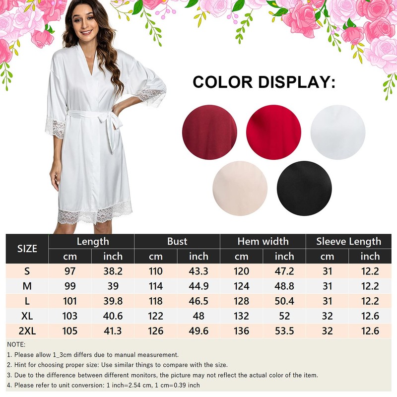 Tuopuda Women's Satin Kimono Dressing Gown Summer Nightdress Lace with