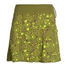 Vishes - Alternative Clothing - Short Women's Hippie Floral Skirt Made of Cotton with Pockets, olive