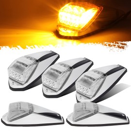 Partsam Truck Cab Lights 5PCS Clear/Amber Top Roof Running LED Marker Lights Waterproof 17 LED w/Chrome Base Compatible with Peterbilt/Kenworth/Freightliner//Western Star/Mack Trailer