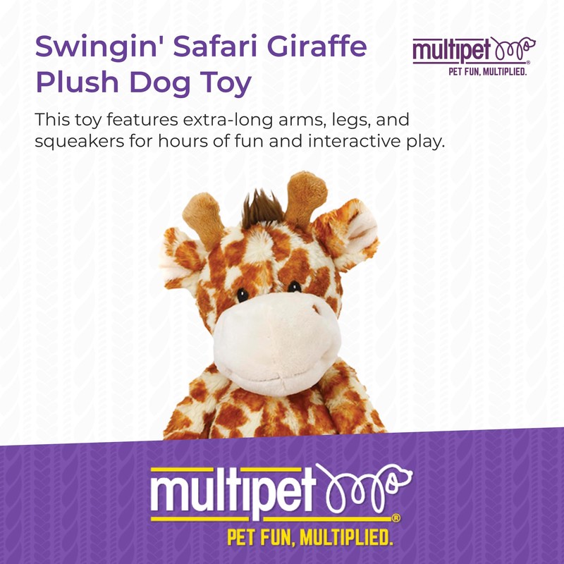 Multipet Swingin Safari Giraffe Dog Plush Toy - Squeaky Toys