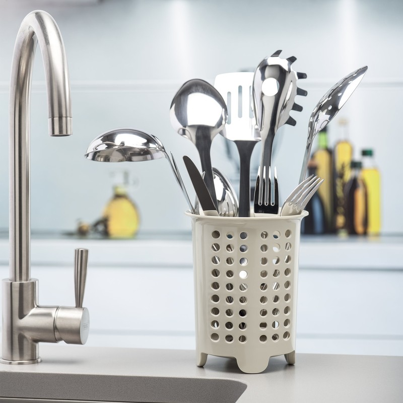 Zeal Cutlery Drainer/Utensil Pot, Melamine, Cream, 14 x 14 x