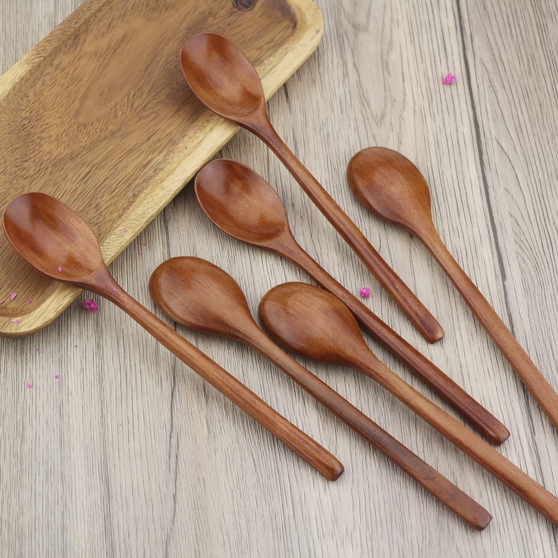 ADLORYEA Wooden Spoons, 6 Pieces 9 Inch Wood Soup Spoons