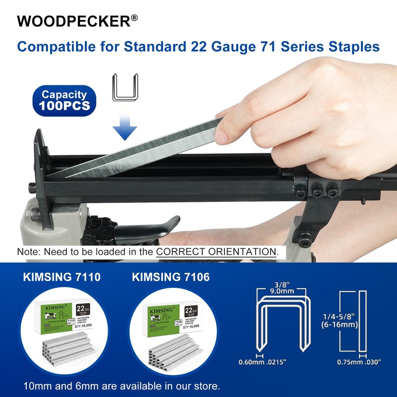 WOODPECKER N7116 Upholstery Stapler 22 Gauge 3/8-Inch Crown Pneumatic Upholstery