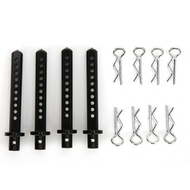 RC Car Shell Column, 4Pcs Remoted Control Model Car Accessory RC Car Shell Column Standoff Pillar with 8Pcs R Pins for SCX10 1/10 RC Crawler Kids Toy Car Upgrade Parts(Black) Car Model Accessories