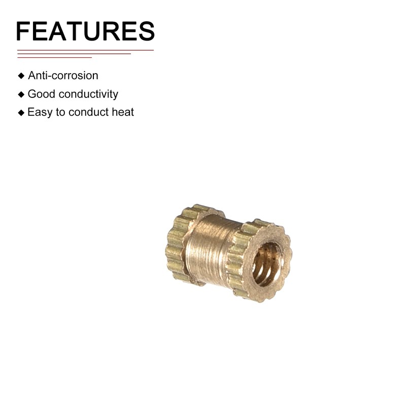 DTGN M2x4x3.5mm (IDxLxOD) Knurled Insert Nuts Brass Plastic Shell Brass