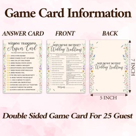 Wildflowers Bridal Shower Game Cards with Answer Card, Wedding Traditions Game Cards for Wedding Shower Engagement Party Bachelorette Party Reception, Bridal Shower Decorations, Set of 25-11