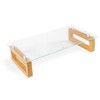 Clear Glass Computer Monitor Stand Riser with Wooden Base for